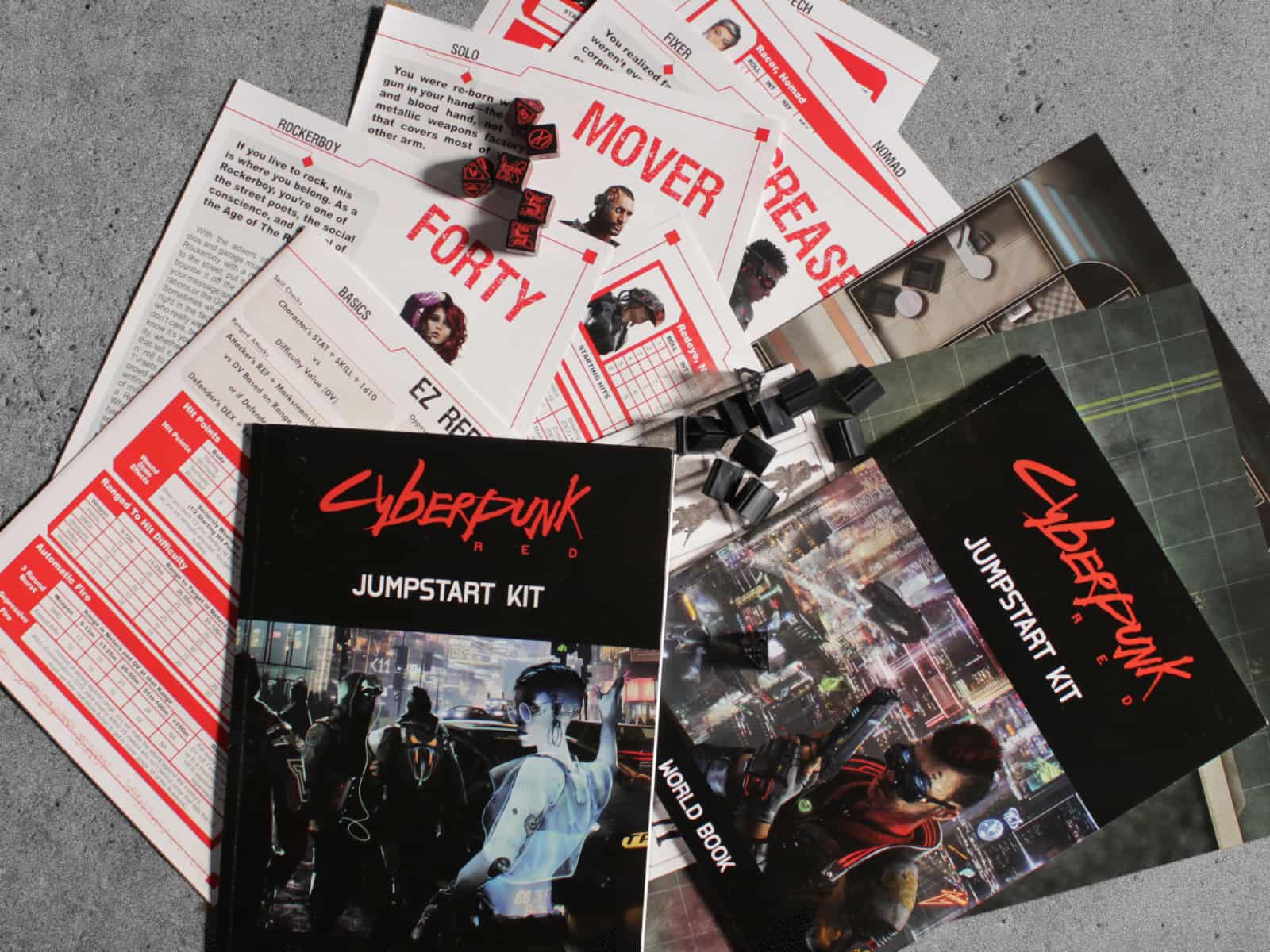 The Cyberpunk Red Jumpstart Kit comes with six almost completed